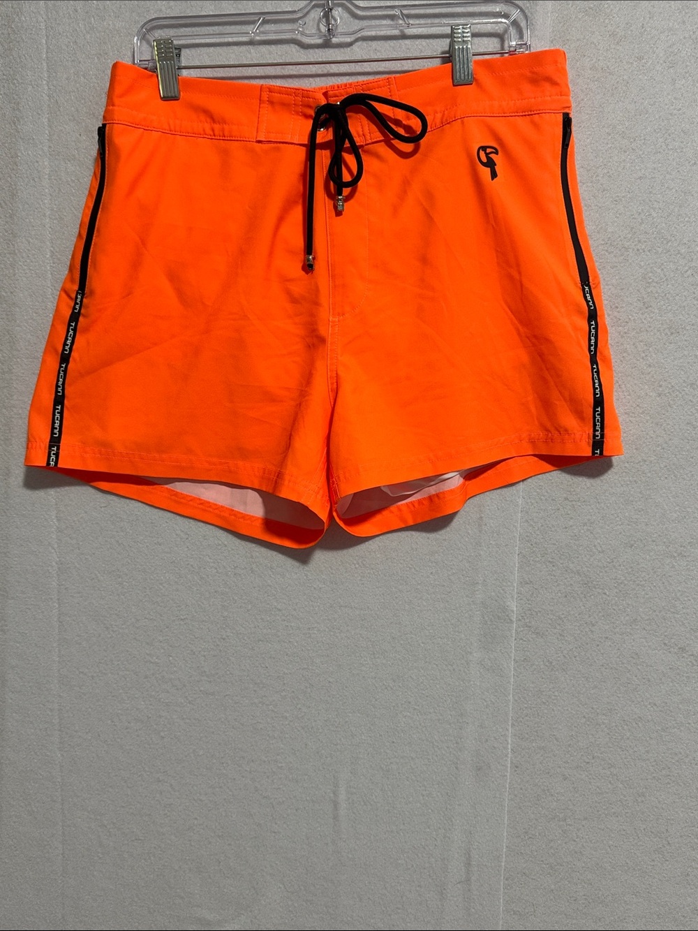 Tucann Men's Neon Orange Swim Trunks with Black Drawstring and Side Trim